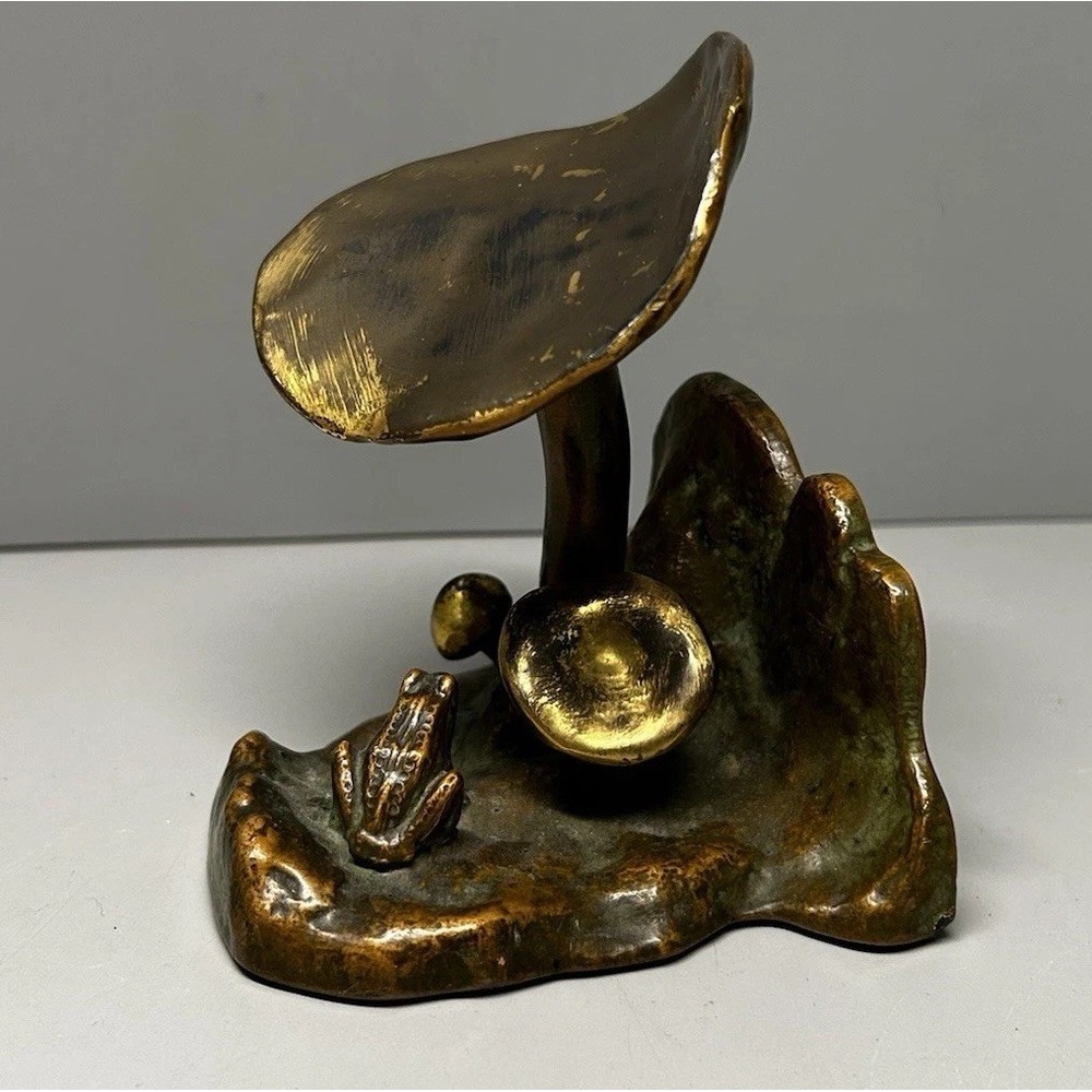 VTG McClelland Barclay Bronze Brass (?) Bookend Mushroom Frog Toadstool Art Deco